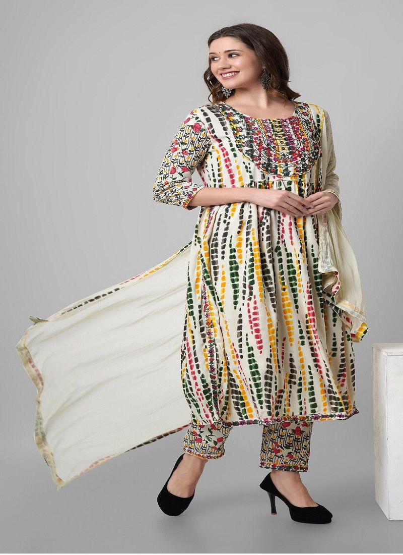 White Nairacut Kurti With Pant And Dupatta Set Catalogue